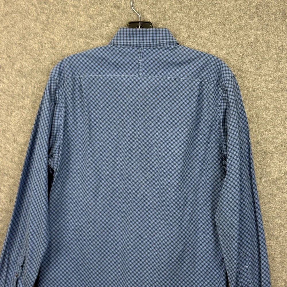 Banana Republic Mens Slim Fit Gingham Button Down Shirt Blue Check Small 14-14.5